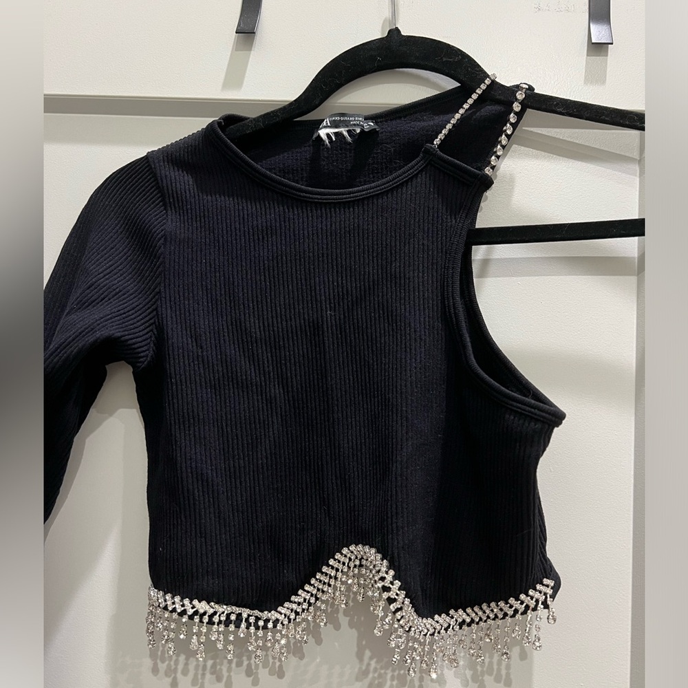 Zara one sleeved rhinestone crop top - Picture 3 of 5